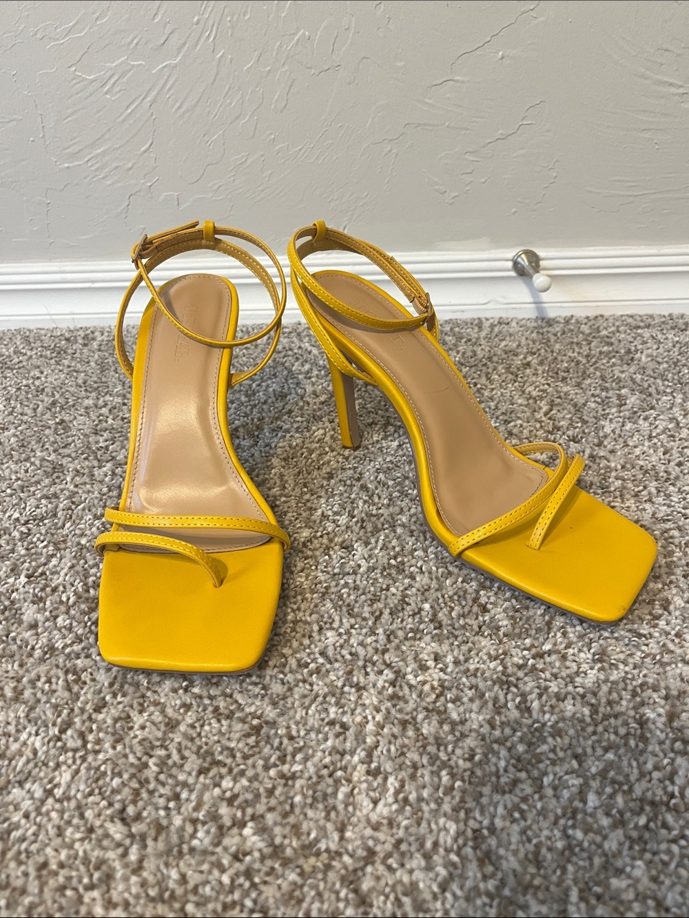 JustFab “CAMILA” Yellow Strappy Square-Toe High Heels